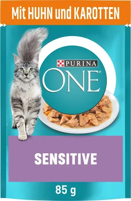 Produktbild von PURINA ONE Sensitive, zarte Stückchen in Sauce mit Huhn, 26 x 85g