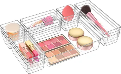 Produktbild von Organizer-Set für Schubladen – 18-teilig – 4 Größen – Schubladeneinteiler für Kosmetik – Büro – Badezimmer und Küche