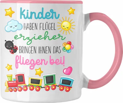 Produktbild von Trendation - Erzieherin Tasse Geschenk Danke Dankeschön Abschiedsgeschenk Beste Kindergärtnerin Spruch Flügel (Rosa)