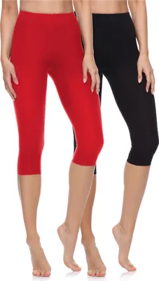 Produktbild von Merry Style Damen 3/4 Leggings Fitnesshose aus Baumwolle 2 Pack MS10-199 (Schwarz/Rot, L)