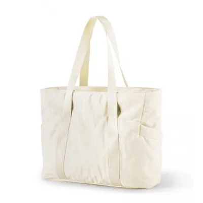 Produktbild von Damen Handtasche & Große Shopper Umhängetasche mit Reißverschluss - Schultertasche, Laptoptas, Schultasche für Reise, Yoga & Alltag - Beige
