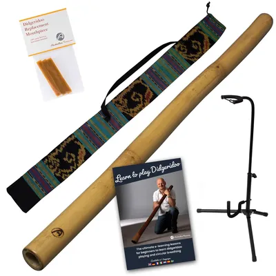 Image de Didgeridoo en bambou 120cm - avec sac, cire d'abeille, support & cours en ligne