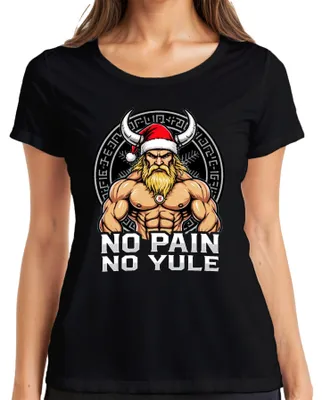 Immagine prodotto di NO PAIN NO YULE Viking muscular Father Christmas Fitness Retro Ladies T-Shirt, Nero, S