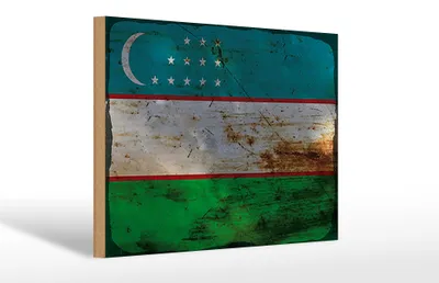 Produktbild von Holzschild Flagge Usbekistan 30x20cm Uzbekistan Rost
