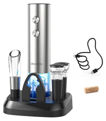 Immagine prodotto di Apribottiglie elettrico per vino con base di ricarica, set 6-in-1, acciaio inossidabile, argento