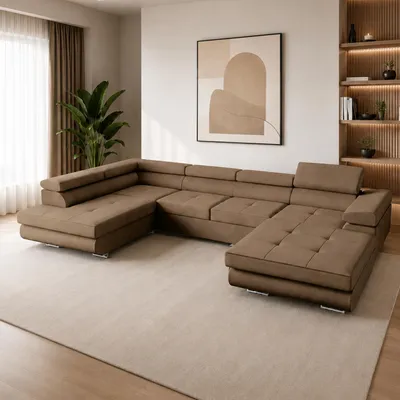Produktbild von Wohnlandschaft mit Schlaffunktion, Couch für Wohnzimmer - Schlafsofa - Eckcouch