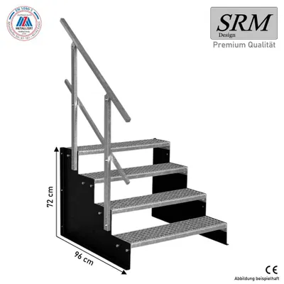 Obrázek produktu pro 4-stupňové schodiště, model 2, volně stojící, černé, schodiště, ocelové schodiště, výška schodu 18 cm, šířka 70 cm, výška 72 cm, 1x zábradlí