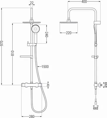 Obrázok produktu pre Mexen KX40 stenová sprchová súprava s dažďovými tryskami a termostatickou batériou, čierna - 771504091-70