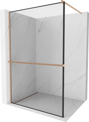 Zdjęcie produktu dla Mexen Kioto+ ścianka prysznicowa z półką Walk-in 120 x 200 cm, czarna ramka, miedź szczotkowana - 800-120-121-65-70