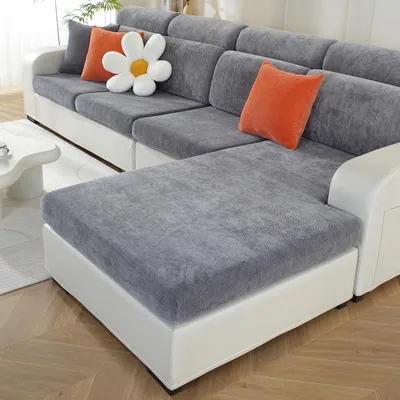 Imagen del producto de Fundas para sofá de chenilla, 1 funda para chaise longue, color gris oscuro