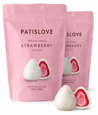 Image de Patislove, fraises lyophilisées enrobées de chocolat blanc, 80g – Lot de 2 (2 × 80 g)
