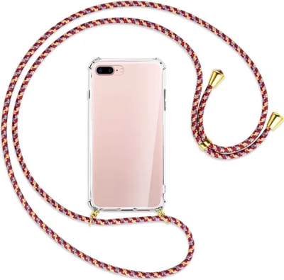Produktbild von Handykette Backcover-Schutzhülle mit Band (Metall goldfarben) für Apple iPhone 7 Plus / 8 Plus - weinrot/gelb/grau