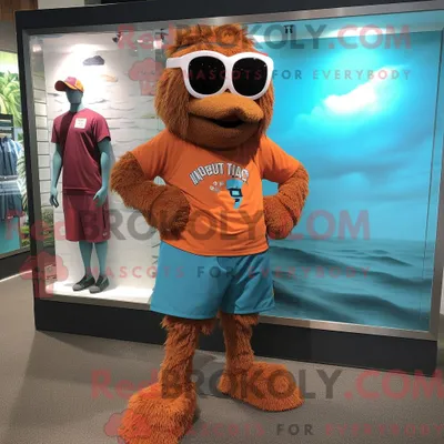 Productafbeelding van Mascot REDBROKOLY karakter van een roestarmband gekleed met een boardshort en cumberbanden