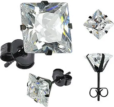 Produktbild von Ohrstecker Zirkonia Edelstahl Damen Herren Ohrringe Kristall schwarz transparent transparent-quadratisch 9 mm