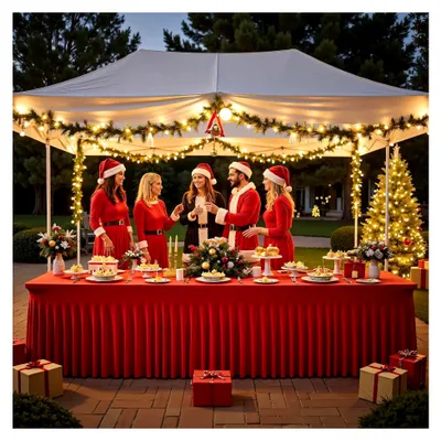 Produktbild von Weihnachtlicher Tischrock, 1,8 m, rechteckig, rot, wasserabweisend, für Hochzeiten und festliche Anlässe