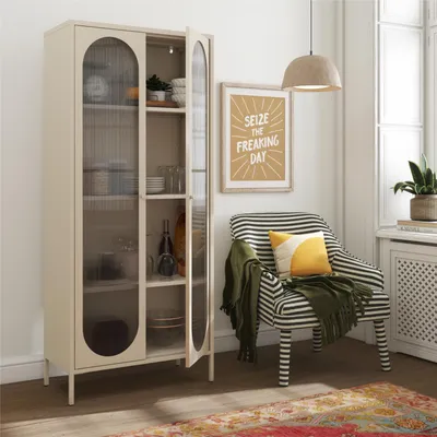 Produktbild von Luna | Schrank mit 2 Glastüren aus Metall Creme