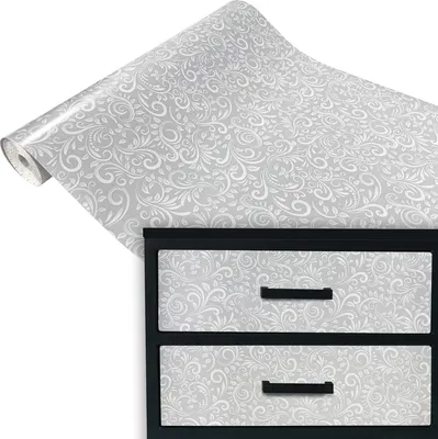 Produktbild von Klebefolie Möbel 45x100 cm - Ornament Grau/Weiß - Möbelfolie selbstklebend in Deko-Stil - Folie für Möbel zur schnellen Renovierung von Türen, Schränken und Regalen - Möbelfolie dekorativ und pflegeleicht