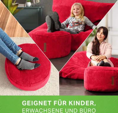 Produktbild von Green Bean® Indoor Sitzhocker Pouf 45x25cm EPS-Perlen Füllung & Cordstoff Kuschelig Weich Waschbar - Drinnen Bodenkissen Liegekissen Sitzkissen Sitzhocker Relax-Sessel Kinder Erwachsene Stoff Rot
