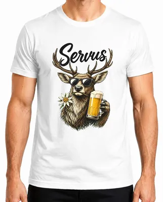 Productafbeelding van Servus Hirsch Bier zonnebril, Edelweiss traditionele shirt, leren broek voor heren, T-shirt, wit, maat S