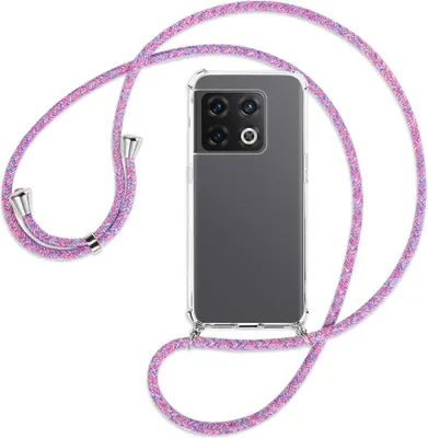 Produktbild von Handykette Backcover-Schutzhülle mit Band (Metall silberfarben) für OnePlus 10 Pro 5G - lila/rosa/blau
