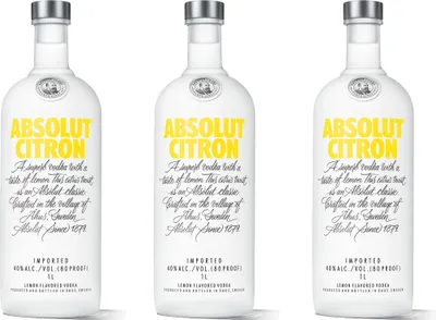 Produktbild von Absolut Vodka Citron 3er Set, Wodka, Schnaps, Spirituose, Alkohol, Alkoholgetränk, Flasche, 40 %, 3 x 1 L