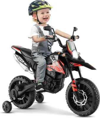 Produktbild von GOPLUS 12V Aprilia Elektro Motorrad, Kindermotorrad mit 2 Stützrädern, Scheinwerfer, Musik, Kinderfahrzeug mit Doppelmotoren & Stoßdämpfer, für Kinder von 3-8 Jahren (Rot)