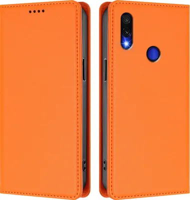 Produktbild von Handyhülle für Xiaomi Redmi Note 7/Note 7 Pro, Kunstleder Klapphülle Stoßfeste Magnetische Hülle mit Ständer Orange