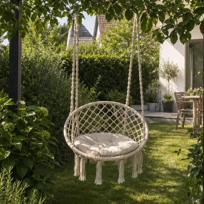 Produktbild von Sekey Hängesessel Hängestuhl aus Baumwolle mit Kissen bis 120 kg Belastbar Hängeschaukel Hängesitz für Indoor Outdoor Garten Balkon Wohnzimmer