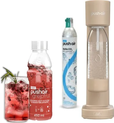 PUSHAIR Dafi saturator wody CAPPUCCINO + nabój CO2 + butelka 0,7 l + syrop grejpfrutowy 450 ml