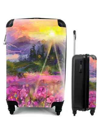 Produktbild von MuchoWow® Koffer Handgepäck Trolley Rollkoffer Kleine Reisekoffer mit 4 Rollen - Gemälde - Ölfarbe - Blumen - Natur - Sonne - Cabin Size < 55x40x23 cm & 55x40x20 cm - Fotokoffer - Kabinenkoffer - Boardgepäck - Reise-Box - Reisekoffer - Reisegepäck - Koffer mit Bild - Trolley für Kinder
