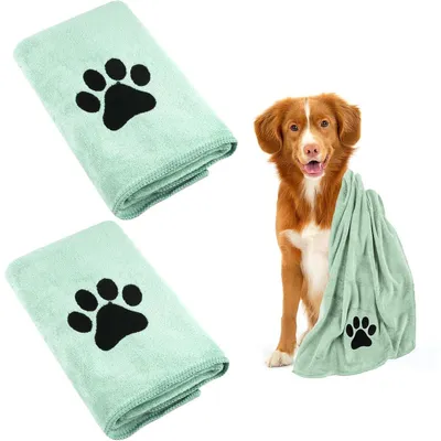 Produktbild von Hundehandtuch Mikrofaser 2 Stück Grün 75 x 35 cm Extra Saugfähig Schnelltrocknend
