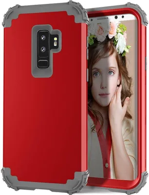 Produktbild von Galaxy S9 Plus Hülle, LaimTop Heavy Duty 3 in 1 Hybrid Hart PC Flexibel TPU Silikon Stossfest Kratzfest Tasche Schutzhülle für Samsung Galaxy S9 Plus Rot