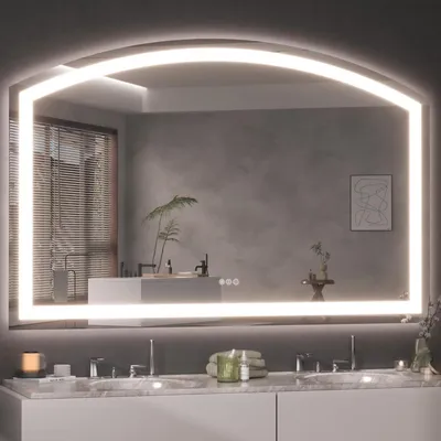 Zdjęcie produktu dla Lustro do łazienki z oświetleniem, 140x91 cm, LED, 3 kolory, możliwość regulacji jasności, dotykowe przełączniki, funkcja anty-mgielna