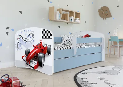 Produktbild von Kinderbett Jugendbett 70x140 cm Blau mit Matratze Rausfallschutz Schublade und Lattenrost Kinderbetten für Mädchen und Junge - Formel