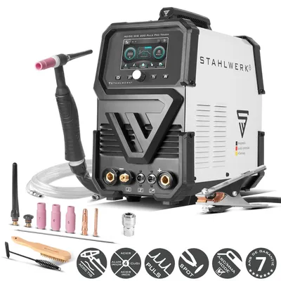 Image de STAHLWERK Poste à souder sous protection gazeuse AC/DC TIG 200 Puls Pro Touch - Inverseur IGBT avec 200 A, fonction MMA, mémoire des travaux, pulse / spot, aluminium & tôle fine