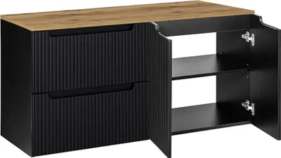 Produktbild von Waschtisch-Unterschrank Set 120 cm schwarz Eiche Waschbeckenschrank Badschrank 2 Schubkasten 2 Türen, B/H/T ca. 120,4/59,5/40 cm