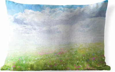 Produktbild von MuchoWow® Outdoor Kissen - Aquarell - Blumen - Landschaft - 50x30 cm - Wetterfest - Lounge Kissen - Sofa kissen - Wohnzimmer Dekoration