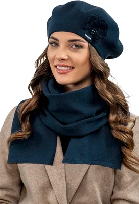 Produktbild von Vivisence damen baskenmütze eleganter wintermütze und schal set warm kopfbedeckung und halsbedeckung an winter und herbst warm dick, winterset für frauen, hergestellt in der eu, dunkelblau, einheitsgr