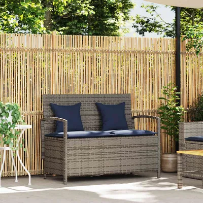 Immagine prodotto di Panca Portaoggetti da Giardino con Cuscino Grigio in Polyrattan
