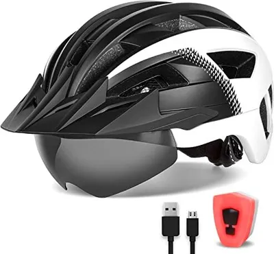 Produktbild von Fahrradhelm Visor Männer Frauen Leichte Magnetgläser USB -Ladung LED LED, Stylish Mountain Bike Größe M/L/XL, Weiß Schwarz