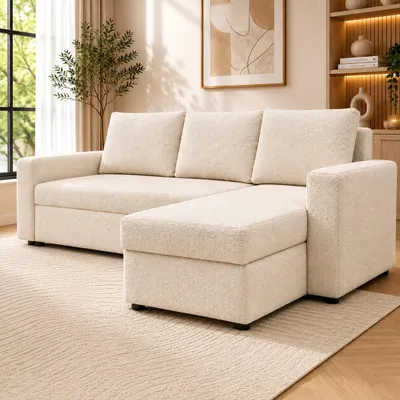 Produktbild von TEDDY Ecksofa mit Schlaffunktion 220 cm Schlafsofa Bouclé Bettkasten Bonellfederung