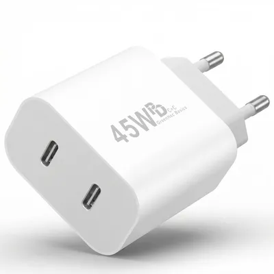 Produktbild von 45W USB-C Schnellladegerät Charger mit GaN-Technologie für Handy, iPhone, Samsung S21-S25, Tablet, iPad | Dual Port Netzteil Schnellladestecker PD, KI-generiertes Bild