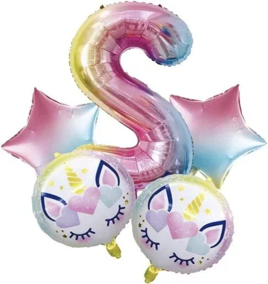 Produktbild von Einjährigendekoration - Ziffernballon Nummer 2 Einhornballons und Dekoration für einjährige Kindergeburtstag