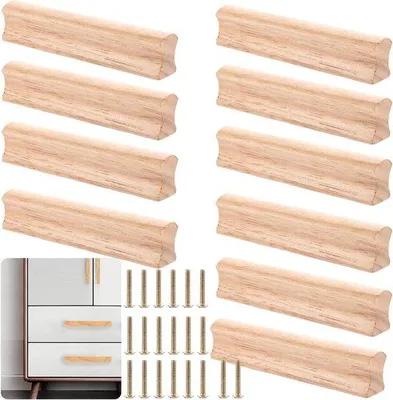 Obrázek produktu pro Dřevěné úchytky na skříně 120 mm - Dubový masiv - Nábytkové úchytky na skříně - 10 kusů