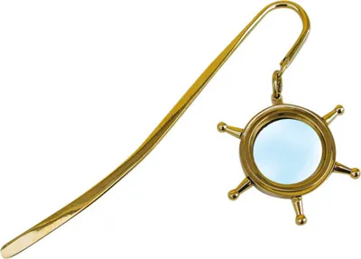 Produktbild von Steuerrad-Lupe Lesezeichen aus Messing, 14x5x2,2cm – Nautisches Lesezeichen Set