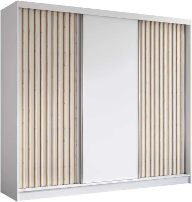 Produktbild von AGMAT Schwebetürenschrank Nevada, Kleiderschrank mit 3 Türen, Moderne Garderobe in Farbe: Weiß, Schrank in Größe: 240 x 216 x 61 cm