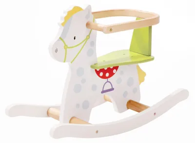 Immagine prodotto di Dondolo a forma di cavallo giocattolo "piccolo cavalluccio", animaletto da dondolo in legno con decorazioni stampate, ideale per