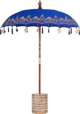 Image de vidaXL Parasol balinais avec socle Bleu 185 x 185 x 260 cm