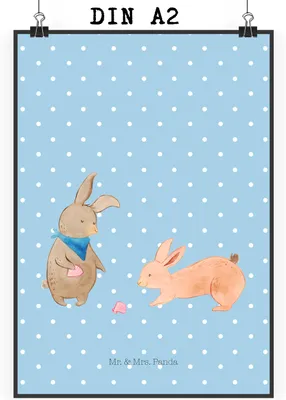 Produktbild von Mr. & Mrs. Panda Bild Hasen Muschel DIN A2 - Blau Pastell - Geschenk, Plakat, Muttertag, Urlaub, Wandschmuck, Strand, drucke, Ferien, Best Friends, wanddeko, Muscheln