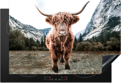 Produktbild von KitchenYeah© Herdabdeckplatte Schottischer Highlander - Berg - Tiere , 78x52cm, Küche Deko, Glaskeramikkochfeld Herdabdeckung, Abdeckplatte fùr Kochfeld